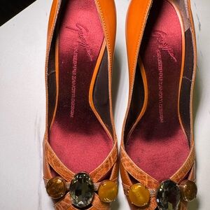 Giuseppe Zanotti Orange Heels with Gem Accents